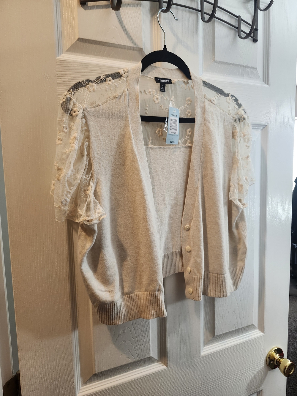 Torrid Cream Lace-Sleeve Button Cardigan Sweater, Size 2 = 2x
